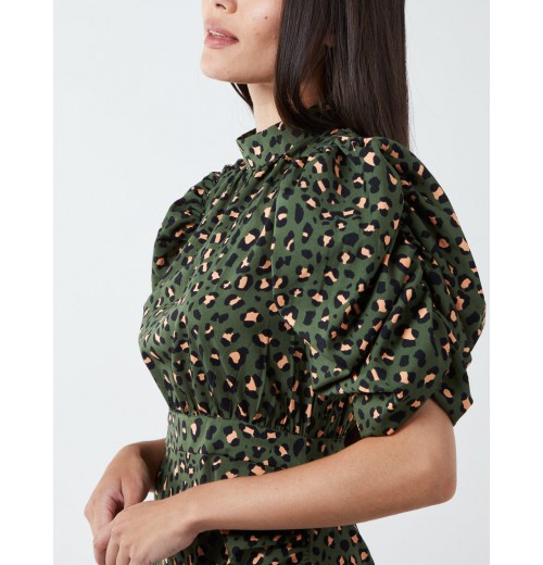 Leopard Print Ruched Side Midi Dress Leopard Print Ruched Side Midi Dress