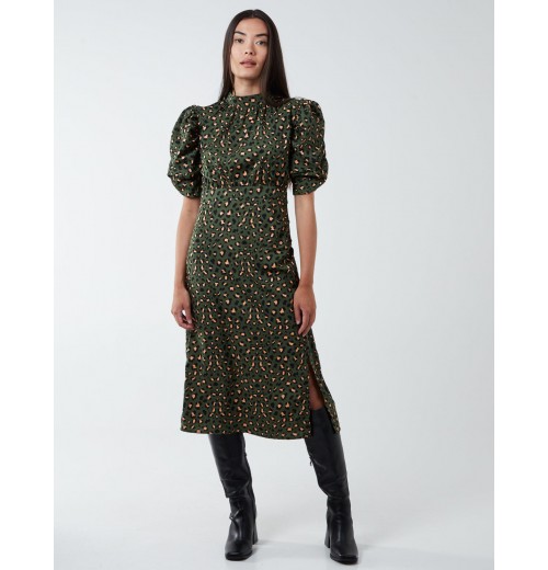 Leopard Print Ruched Side Midi Dress Leopard Print Ruched Side Midi Dress