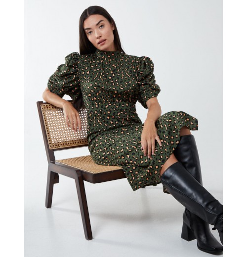 Leopard Print Ruched Side Midi Dress Leopard Print Ruched Side Midi Dress