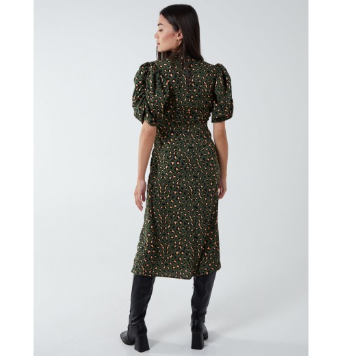 Leopard Print Ruched Side Midi Dress Leopard Print Ruched Side Midi Dress