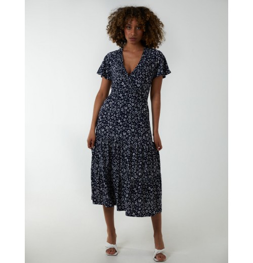 Wrap Shirring Elastic Midi Dress Wrap Shirring Elastic Midi Dress