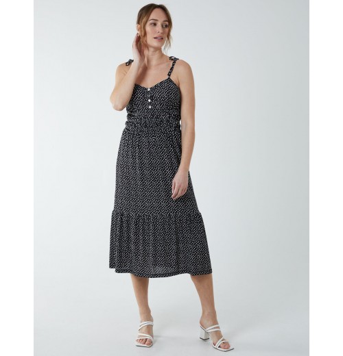 Strappy Elasticated Button Through Midi Dress Strappy Elasticated Button Through Midi Dress