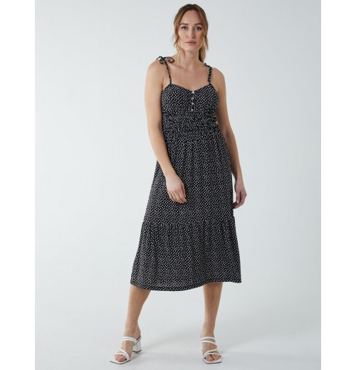 Strappy Elasticated Button Through Midi Dress Strappy Elasticated Button Through Midi Dress