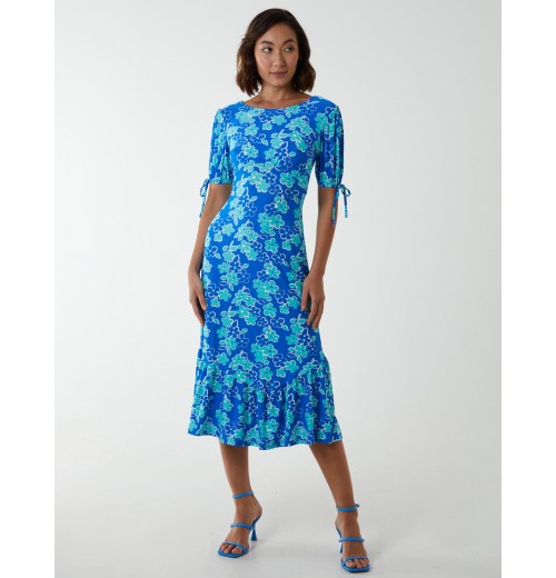 Crew Neck Midi Dress With Scrunchie Back Detail Crew Neck Midi Dress With Scrunchie Back Detail
