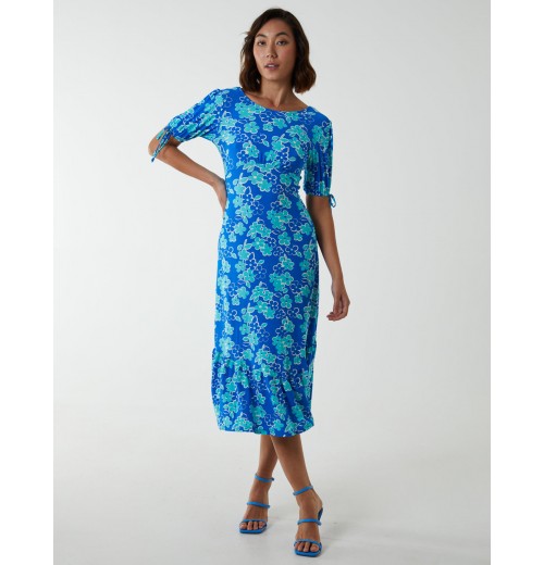 Crew Neck Midi Dress With Scrunchie Back Detail Crew Neck Midi Dress With Scrunchie Back Detail