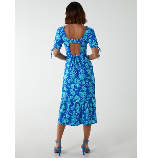 Crew Neck Midi Dress With Scrunchie Back Detail Crew Neck Midi Dress With Scrunchie Back Detail