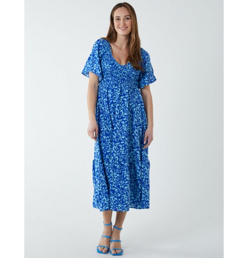 Sheared Bust Midi Dress With Angel Sleeve Sheared Bust Midi Dress With Angel Sleeve