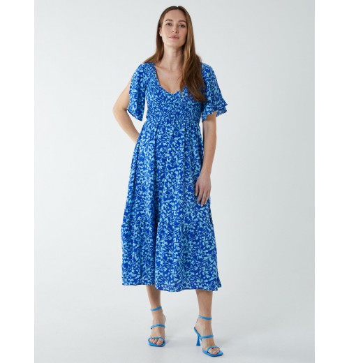 Sheared Bust Midi Dress With Angel Sleeve Sheared Bust Midi Dress With Angel Sleeve