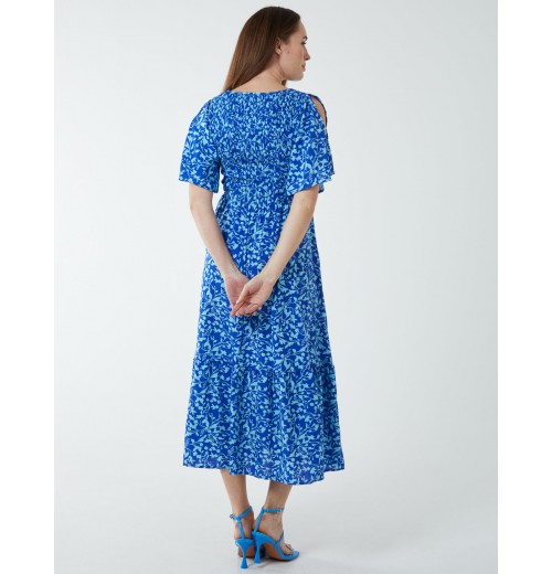 Sheared Bust Midi Dress With Angel Sleeve Sheared Bust Midi Dress With Angel Sleeve