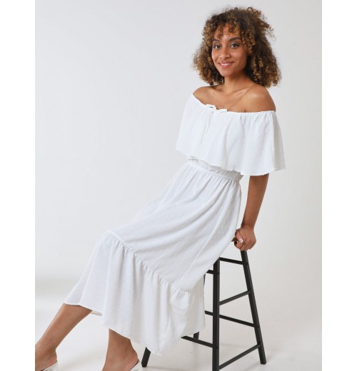 Ruffle Bardot Midi Dress Ruffle Bardot Midi Dress