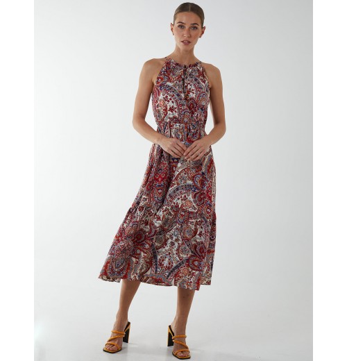 Paisley Halter Neck Keyhole Midi Dress Paisley Halter Neck Keyhole Midi Dress
