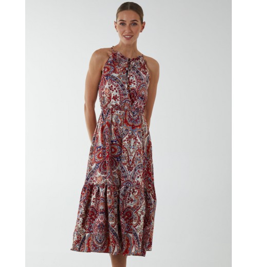 Paisley Halter Neck Keyhole Midi Dress Paisley Halter Neck Keyhole Midi Dress