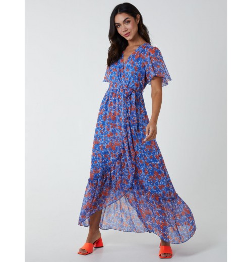 Metallic Detail Frill Split Dress Metallic Detail Frill Split Dress