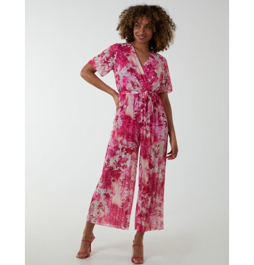 Pleated Wrap Tropical Jumpsuit Pleated Wrap Tropical Jumpsuit