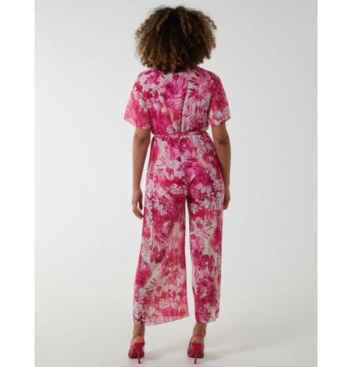 Pleated Wrap Tropical Jumpsuit Pleated Wrap Tropical Jumpsuit