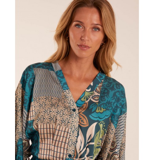 Satin Button Kimono Sleeve Shirt Dress Satin Button Kimono Sleeve Shirt Dress