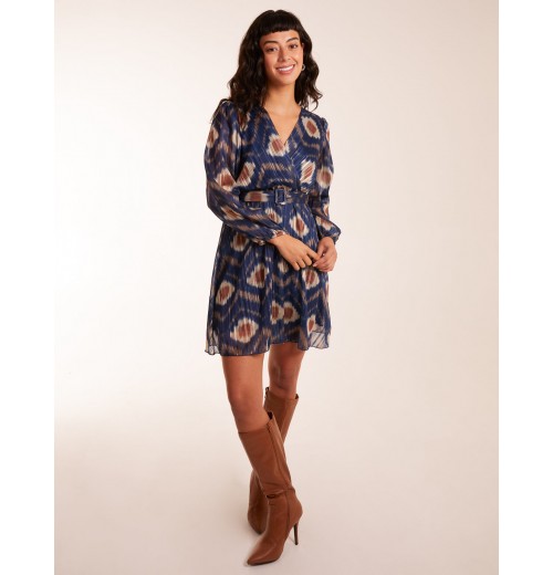 Metallic Blurred Aztec Belted Dress Metallic Blurred Aztec Belted Dress