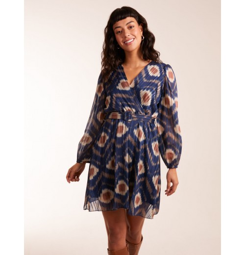 Metallic Blurred Aztec Belted Dress Metallic Blurred Aztec Belted Dress