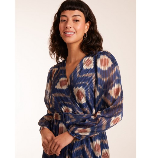 Metallic Blurred Aztec Belted Dress Metallic Blurred Aztec Belted Dress