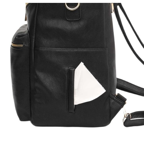 Black Faux Leather Diaper Backpack Black Faux Leather Diaper Backpack