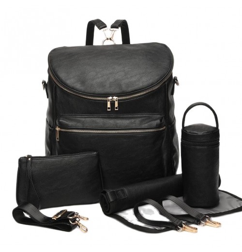 Black Faux Leather Diaper Backpack Black Faux Leather Diaper Backpack