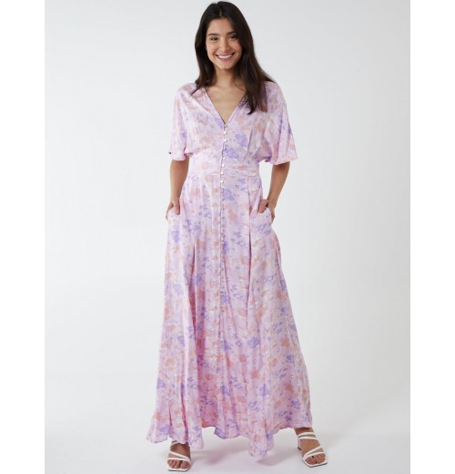 Button Through Angel Sleeve Maxi Dress Button Through Angel Sleeve Maxi Dress