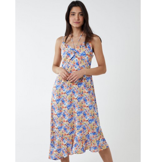 Twist Front Floral Print Midi Dress Twist Front Floral Print Midi Dress