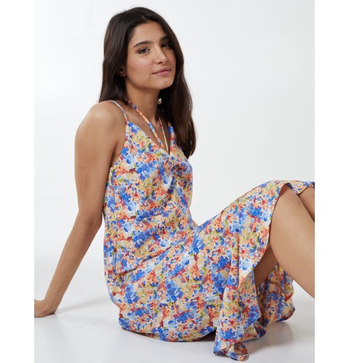 Twist Front Floral Print Midi Dress Twist Front Floral Print Midi Dress