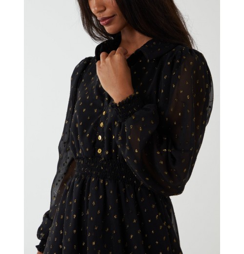Shirred Waist & Puff Hem Shirt Dress Shirred Waist & Puff Hem Shirt Dress