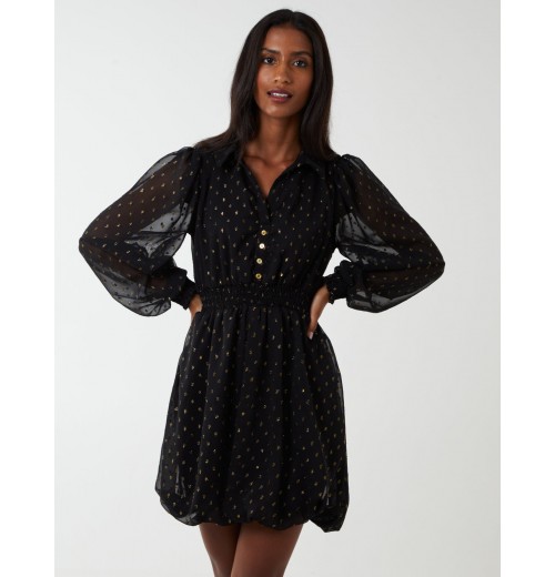 Shirred Waist & Puff Hem Shirt Dress Shirred Waist & Puff Hem Shirt Dress