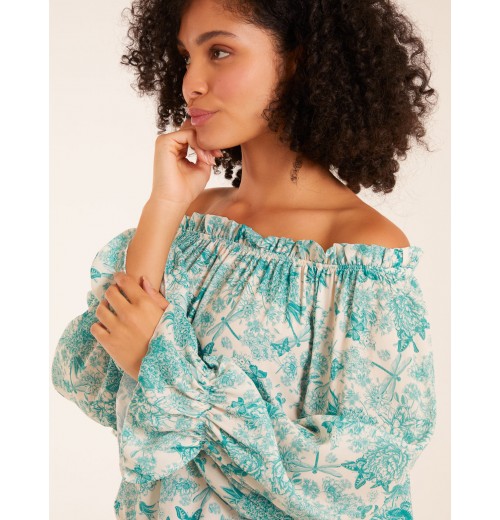 Butterfly Floral Print Gypsy Chiffon Blouse Butterfly Floral Print Gypsy Chiffon Blouse