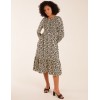 Animal Print Shirred Long Sleeve Midi Dress Animal Print Shirred Long Sleeve Midi Dress