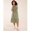 Animal Print Shirred Long Sleeve Midi Dress Animal Print Shirred Long Sleeve Midi Dress