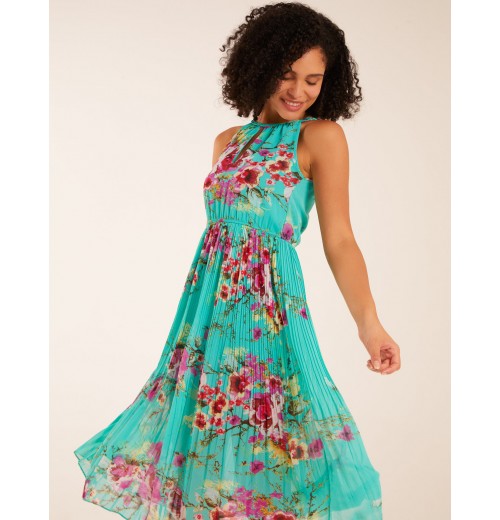 Keyhole Tie Neck Pleated Midi Dress Keyhole Tie Neck Pleated Midi Dress