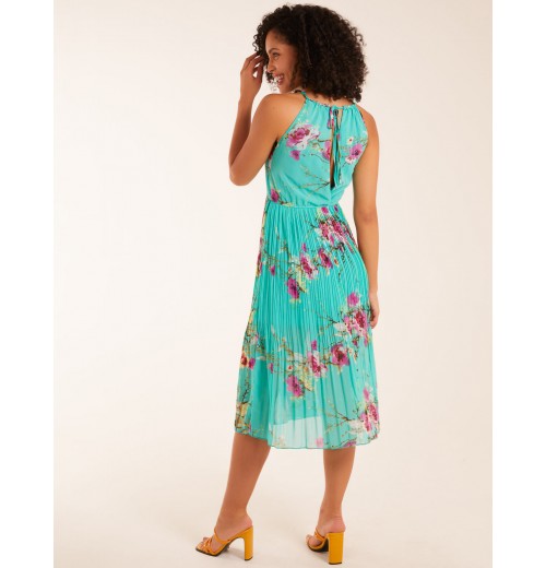 Keyhole Tie Neck Pleated Midi Dress Keyhole Tie Neck Pleated Midi Dress